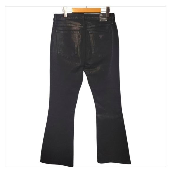 GUESS Womens Black Coated High Rise Sexy Flare Jeans NWT - Picture 2 of 5